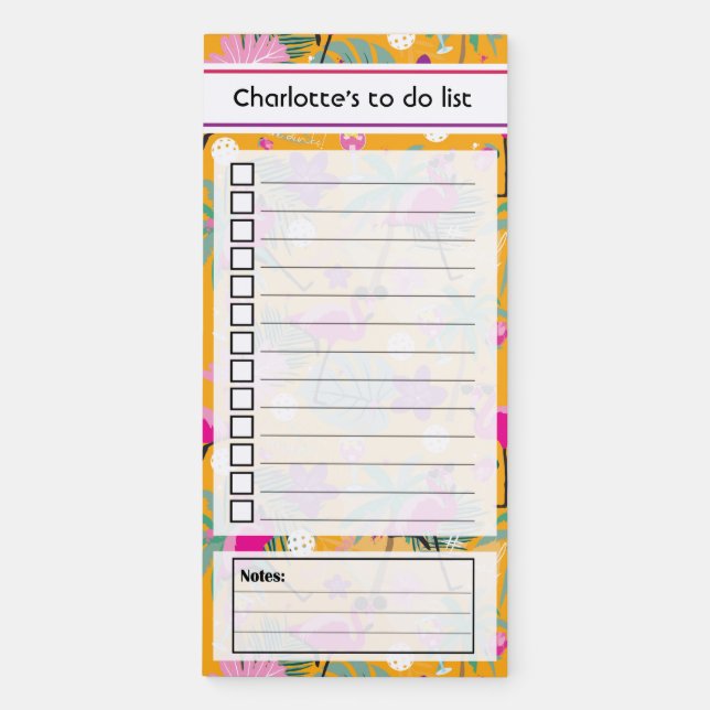 🦩Custom text Flamingo Party,  to do list  Magnetic Notepad (Front)