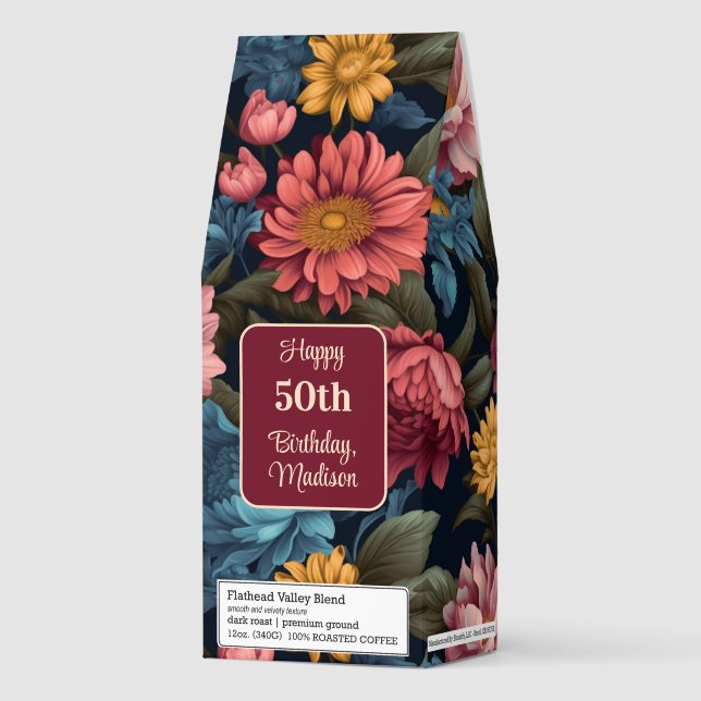 Custom Text Floral Pattern Roasted Coffee (Front)