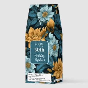 Custom Text Floral Pattern Roasted Coffee