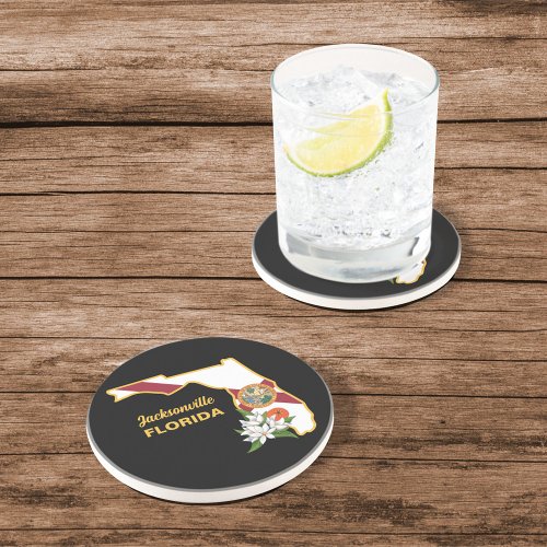 Custom Text Florida Flag  Flower Orange Blossom Coaster