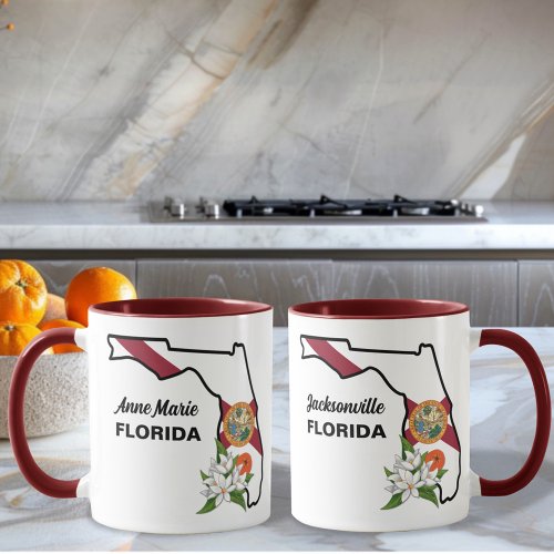 Custom Text Florida Flag  Flower Orange Blossom Coffee Mug