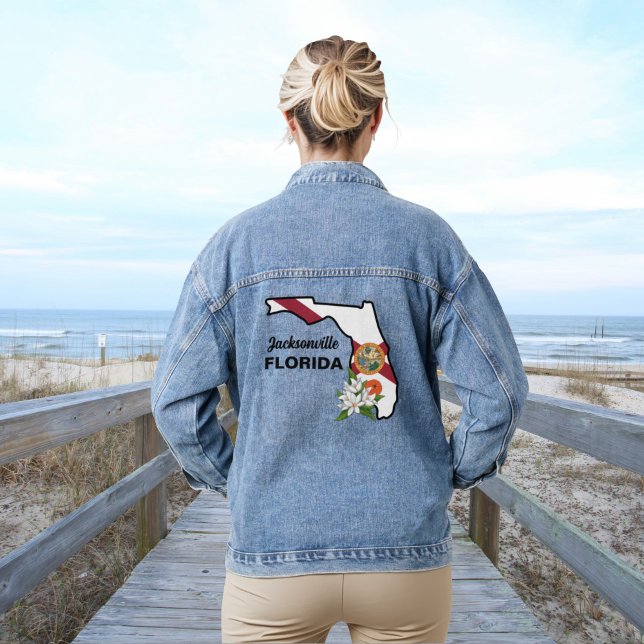 Custom Text Florida Flag & Flower Orange Blossom Denim Jacket (Creator Uploaded)