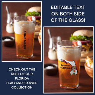 Custom Text Florida Flag & Flower Orange Blossom Glass