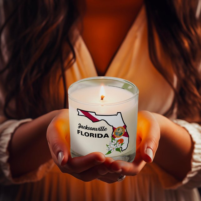 Custom Text Florida Flag & Flower Orange Blossom Scented Candle (Creator Uploaded)