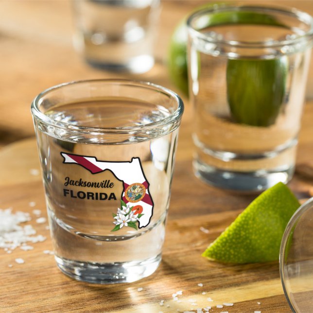 Custom Text Florida Flag & Flower Orange Blossom Shot Glass (Creator Uploaded)