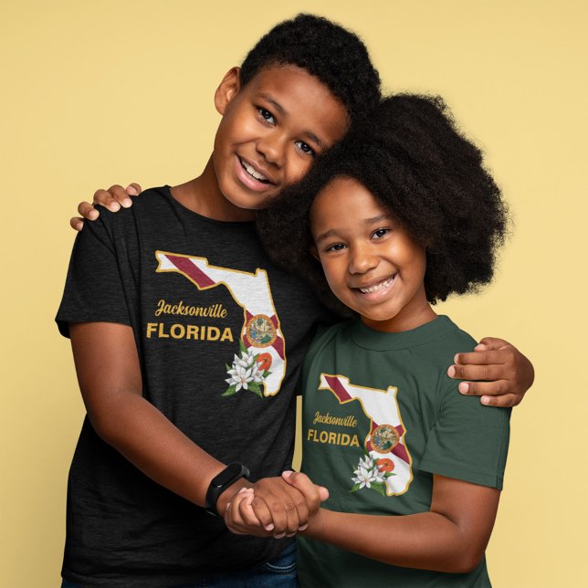 Custom Text Florida Flag & Flower Orange Blossom T-Shirt (Creator Uploaded)