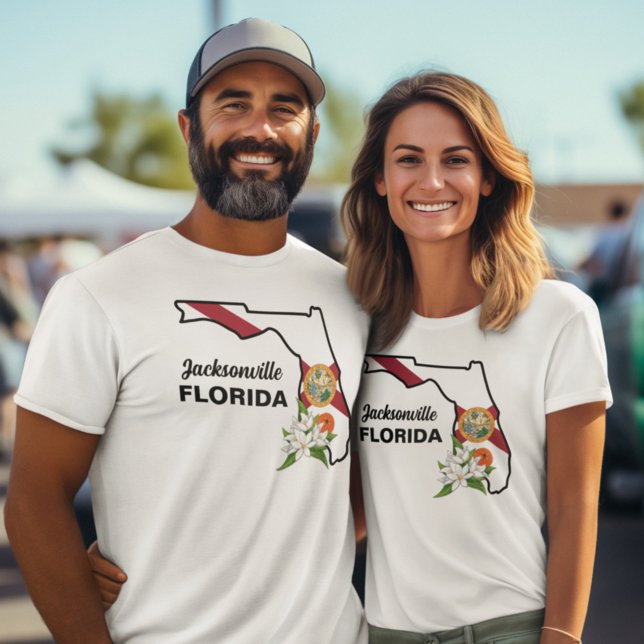 Custom Text Florida Flag & Flower Orange Blossom T-Shirt (Creator Uploaded)