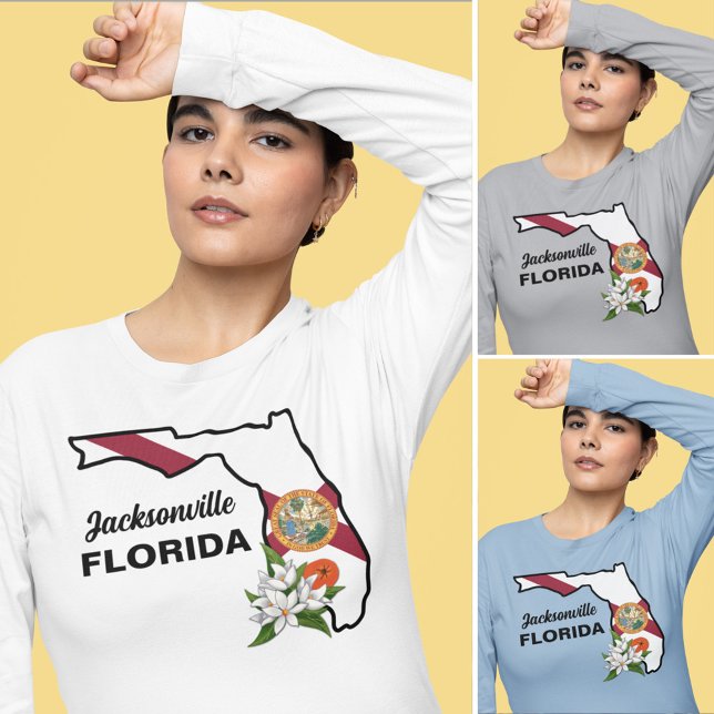 Custom Text Florida Flag & Flower Orange Blossom T-Shirt (Creator Uploaded)