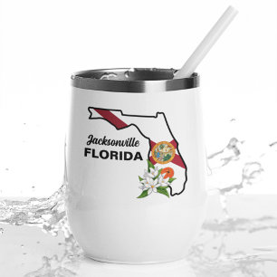Custom Text Florida Flag & Flower Orange Blossom Thermal Wine Tumbler