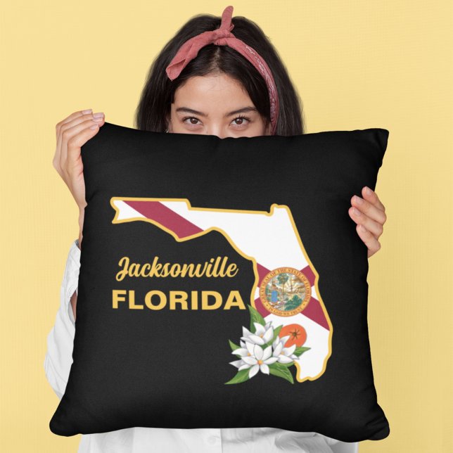 Custom Text Florida Flag & Flower Orange Blossom Throw Pillow (Creator Uploaded)