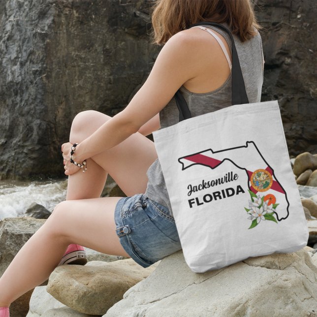 Custom Text Florida Flag & Flower Orange Blossom Tote Bag (Creator Uploaded)
