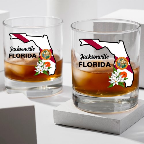 Custom Text Florida Flag  Flower Orange Blossom Whiskey Glass