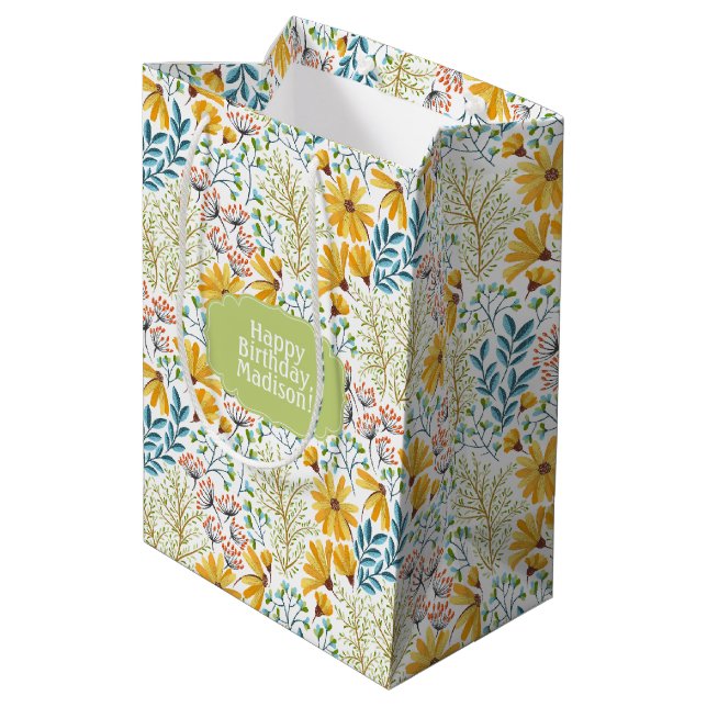 Custom text Flower Illustration gift bag (Back Angled)