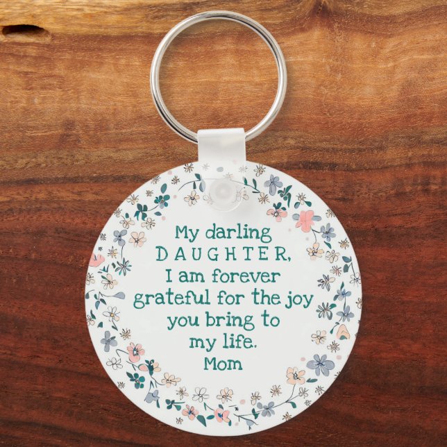 Custom Text Flower Wreath Floral Daughter Love  Keychain (Back)