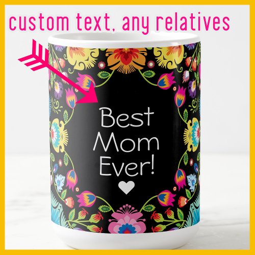 Custom text folklore flowers  coffee mug