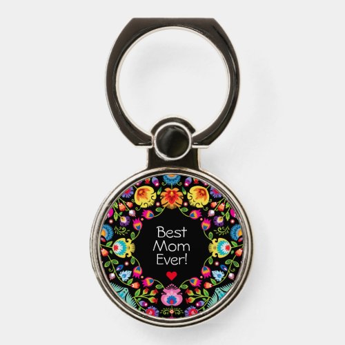 Custom text folklore flowers phone ring stand