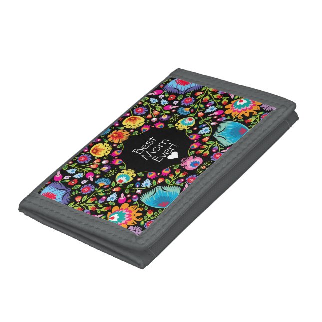 Custom text,  folklore flowers tri-fold wallet (Bottom)