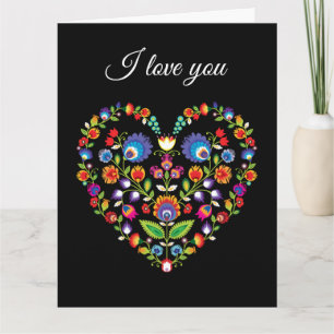 ❤ Custom text, Folklore heart, Wycinanki style Card