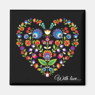 Custom text, Folklore heart, Wycinanki style   Magnet