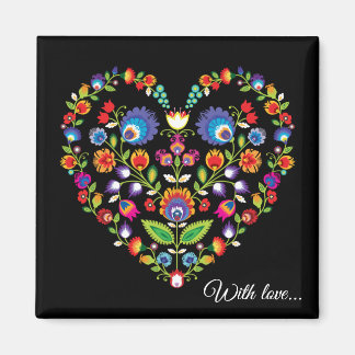 Custom text, Folklore heart, Wycinanki style Magnet