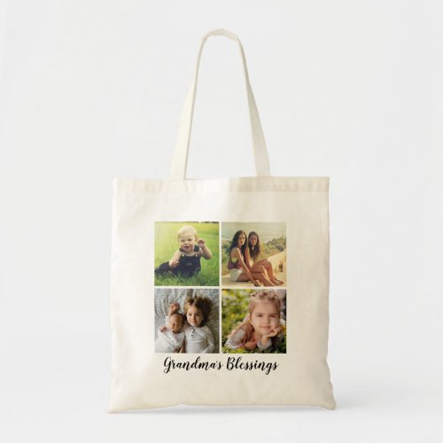 Custom Text Four Photo Collage Tote Bag