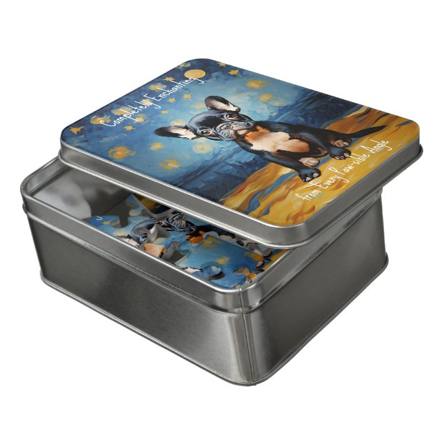 🐕 custom text, Frenchie puppy Jigsaw Puzzle (Lid Open)