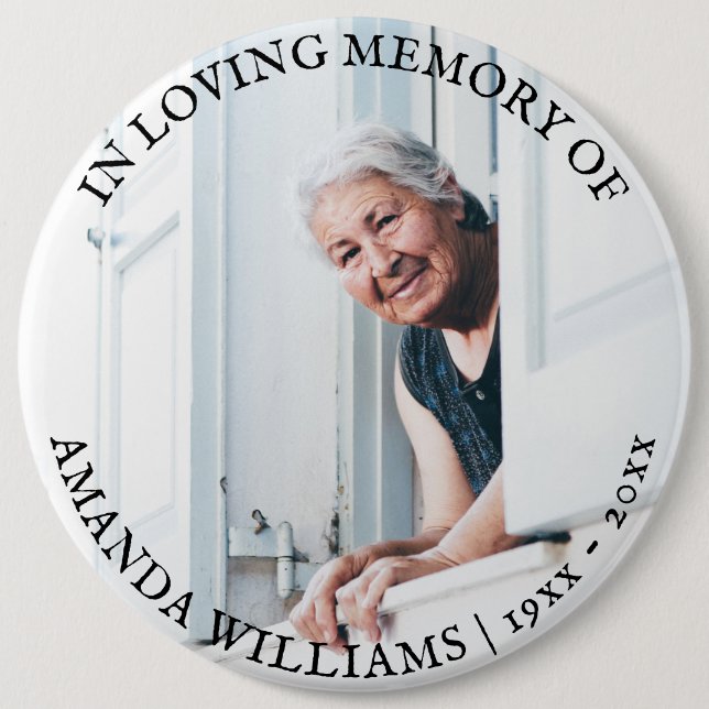 Custom Text Funeral Memorial Photo Simple Tribute Button (Front)