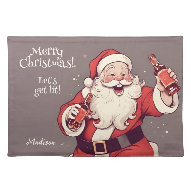 Custom Text Funny Drunk Santa Cloth Placemat (Front)
