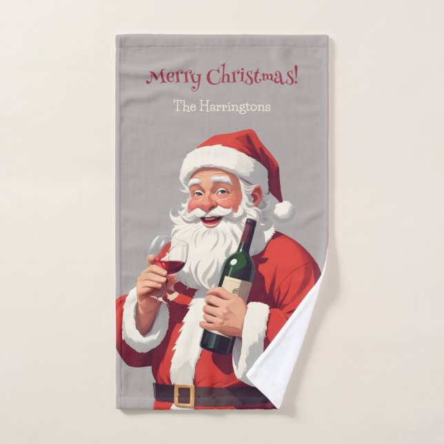 Custom Text Funny Drunk Santa Hand Towel (Hand Towel)