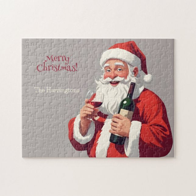Custom Text Funny Drunk Santa Jigsaw Puzzle (Horizontal)