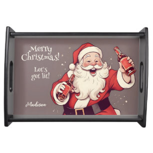 Custom Text Funny Drunk Santa Serving Tray
