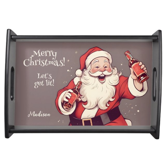 Custom Text Funny Drunk Santa Serving Tray (Front)