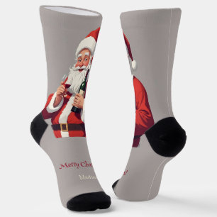 Custom Text Funny Drunk Santa Socks