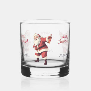 Custom Text Funny Drunk Santa Whiskey Glass