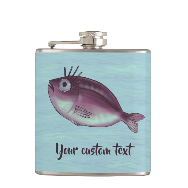 Custom Text Funny Fish With Fancy Eyelashes Flask (Front)