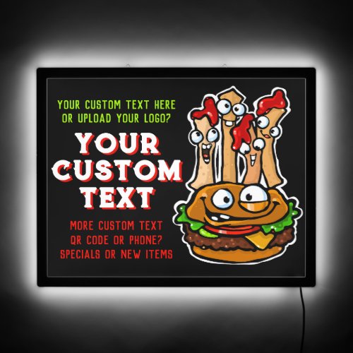 Custom Text Funny Hamburger Fries Grill Restaurant LED Sign