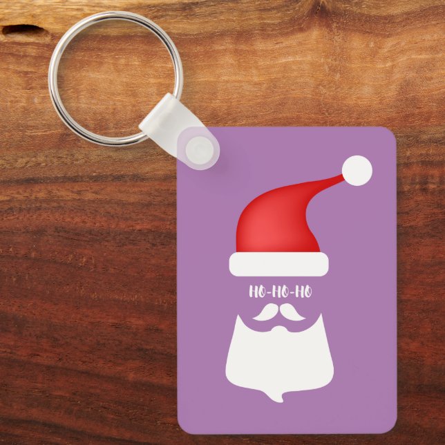 Custom text funny Santa colorful Christmas purple Keychain (Front)