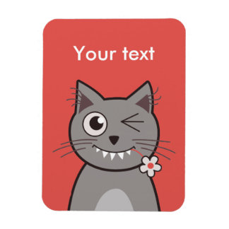 Custom Text Funny Winking Cartoon Kitty Cat Magnet