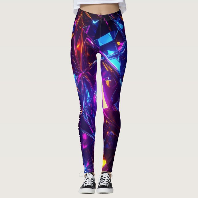 Custom Text Futuristic Neon Prism Personalized Leggings (Front)