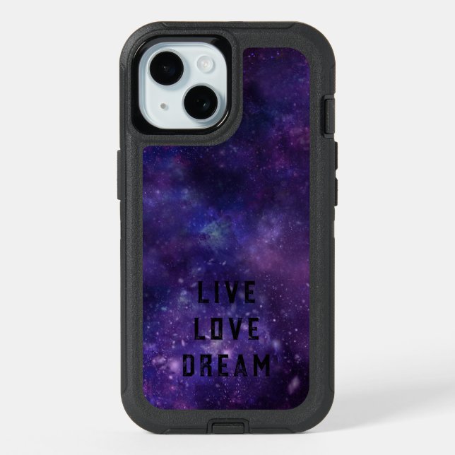 Custom Text Galaxy Nebula Space-Themed Otterbox iPhone 15 Case (Back)