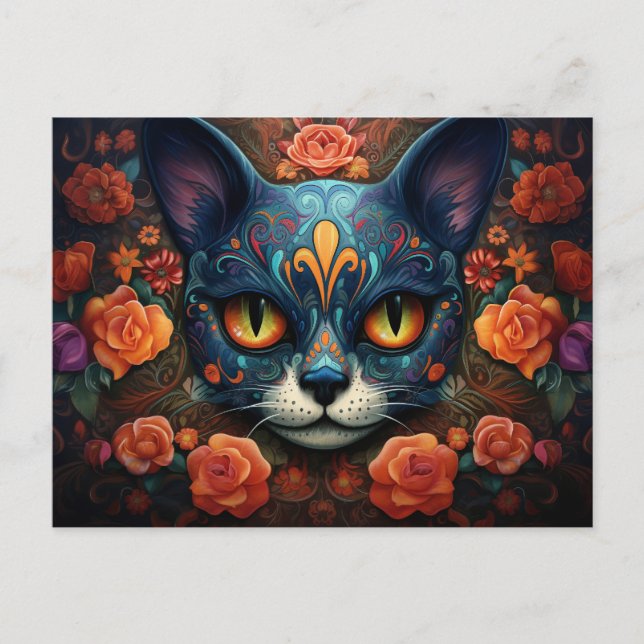 Custom text 💀😺 Gato De Los Muertos Postcard (Front)