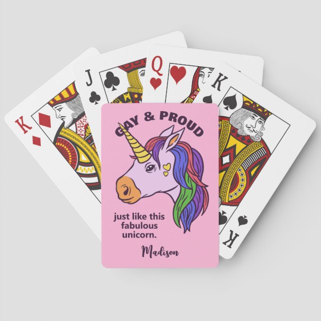 Custom Text Gay Unicorn Poker Cards (Back)