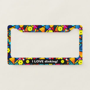 Custom text, geometric pickleball, license plate frame