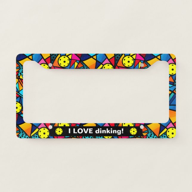 Custom text, geometric pickleball,  license plate frame (Front)