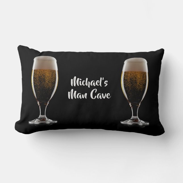 Custom text Glass of Beer Lumbar Pillow (Front)