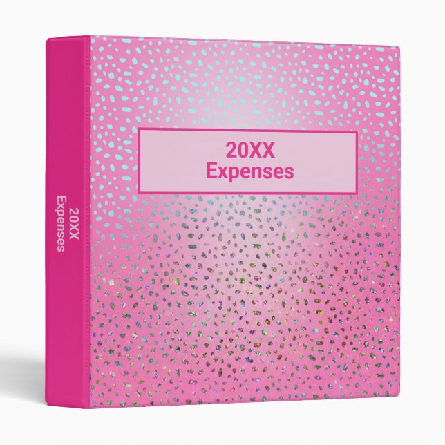 Custom Text Glitter Pink Cheetah Print 3 Ring Binder (Front/Spine)
