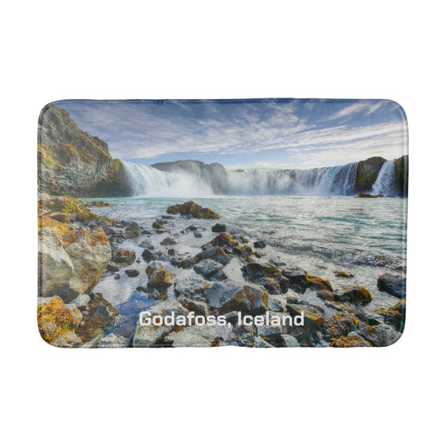 Custom Text Godafoss Waterfalls, Iceland Bath Mat (Front)