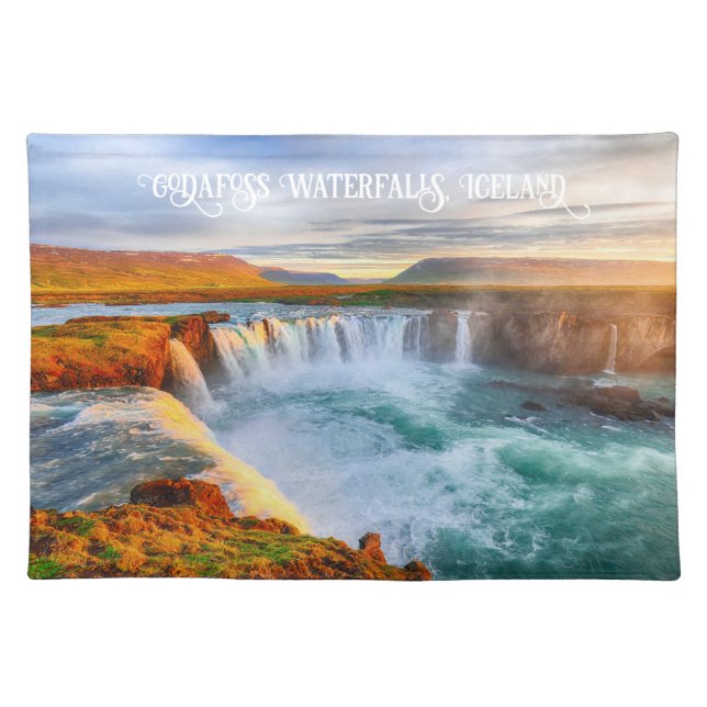 Custom Text Godafoss Waterfalls, Iceland Cloth Placemat (Front)