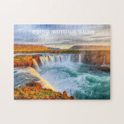 Custom Text Godafoss Waterfalls Iceland Jigsaw Puzzle