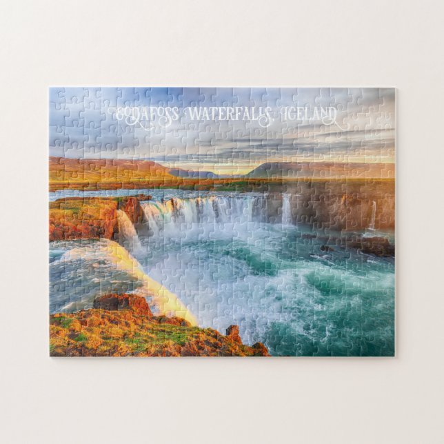 Custom Text Godafoss Waterfalls, Iceland Jigsaw Puzzle (Horizontal)
